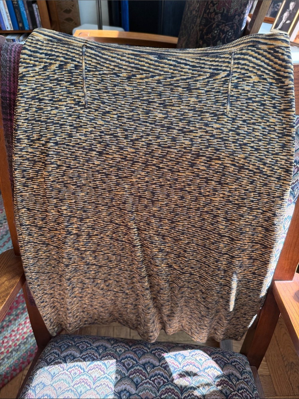 Fabrizio Del Carlo Black and Tan Patterned Knit Pencil Skirt